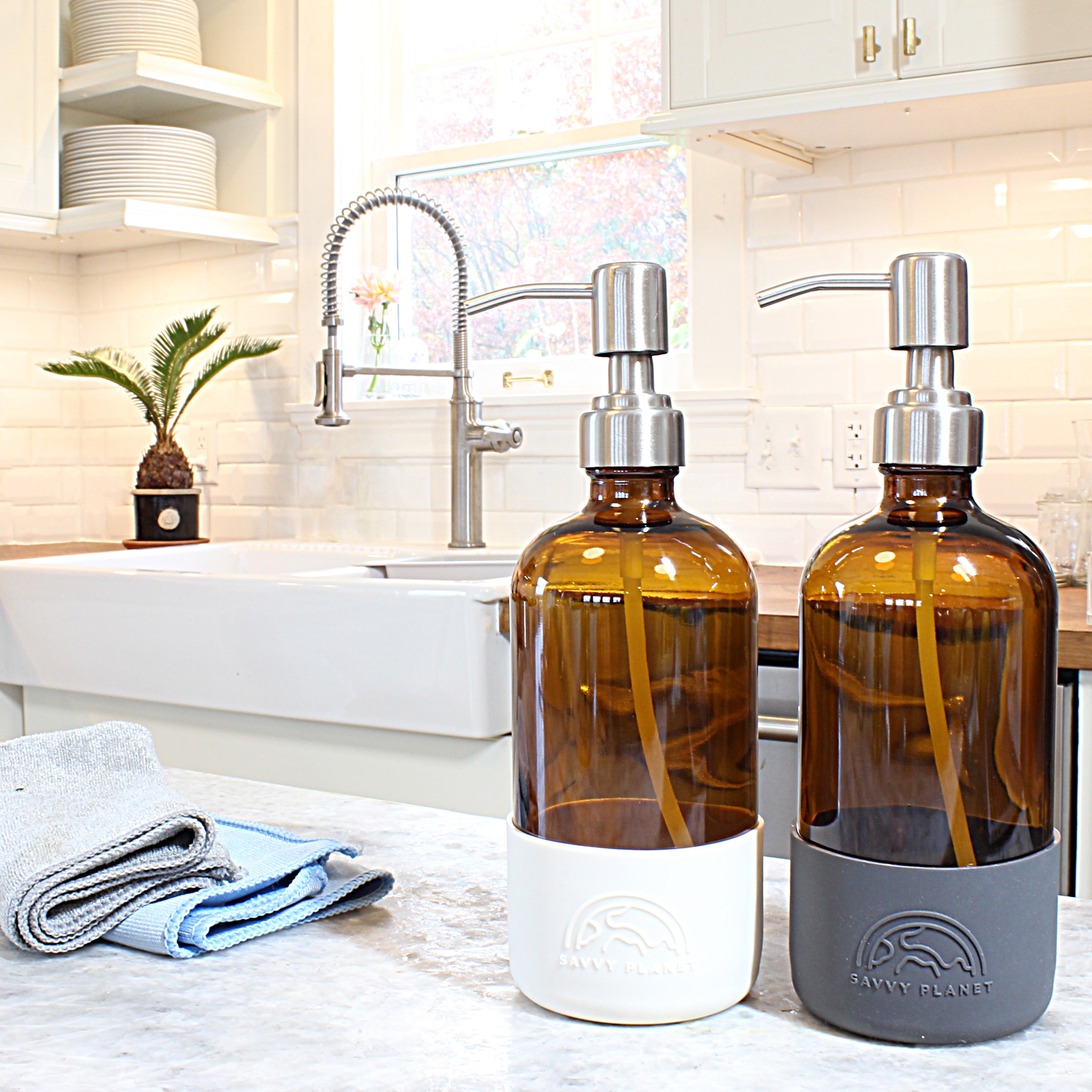 Amber Glass Dish Soap Dispenser - Grayscale Homes