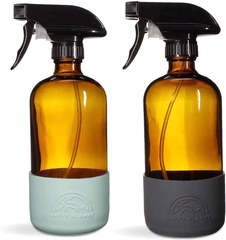 Refillable Amber Glass Spray Bottles with Silicone Sleeves - Earth Collection