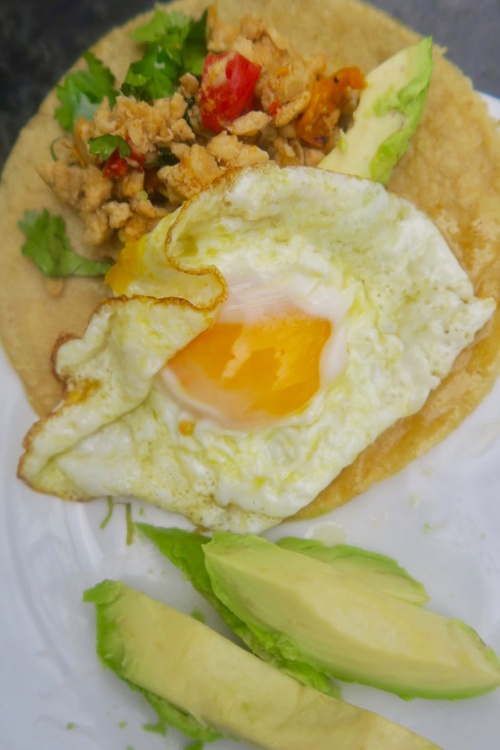 ultimate fried egg & chicken breakfast taco not necessarily for breakfast!