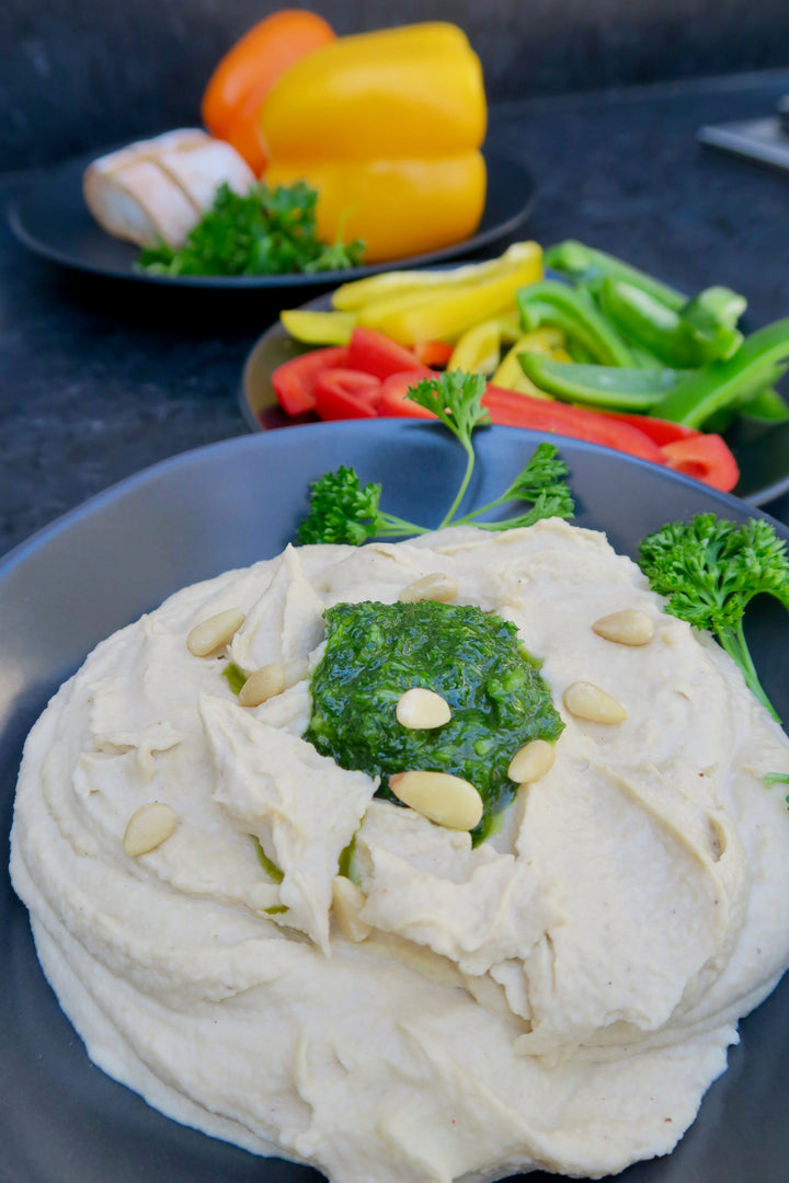 hummus and parsley oil