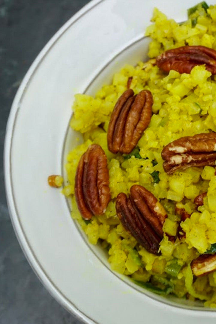 turmeric infused cauliflower rice and pecans