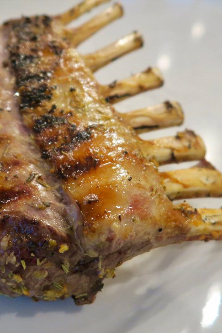grilled herb garlic crusted rack of lamb