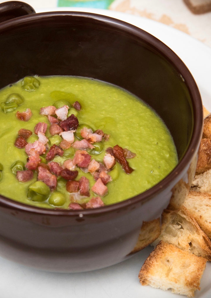 bacon-infused green split pea soup